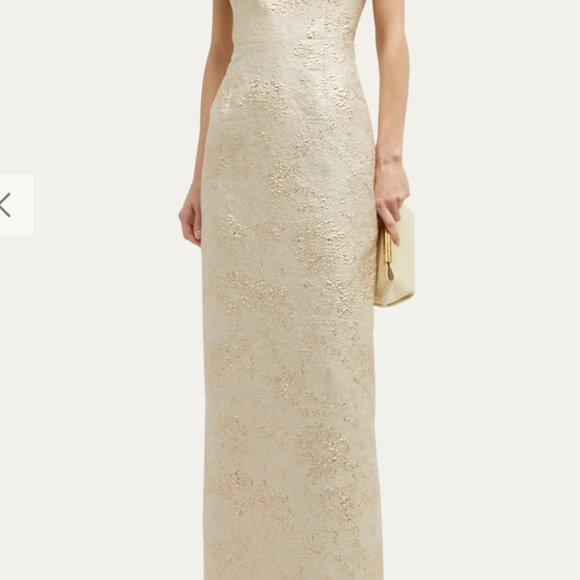 NWT Rickie Freeman for Teri Jon Off-Shoulder Jacquard Column Gown - Picture 4 of 5